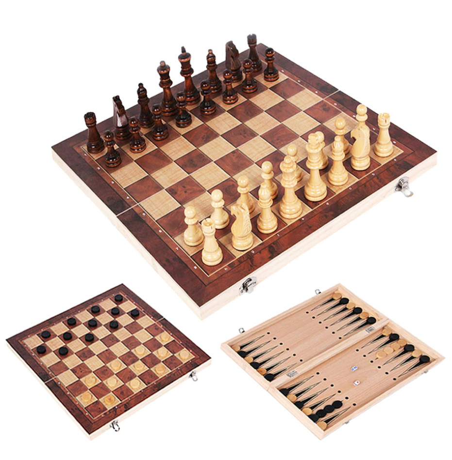 Gaira® Šachy dřevěné 3v1 24x24cm